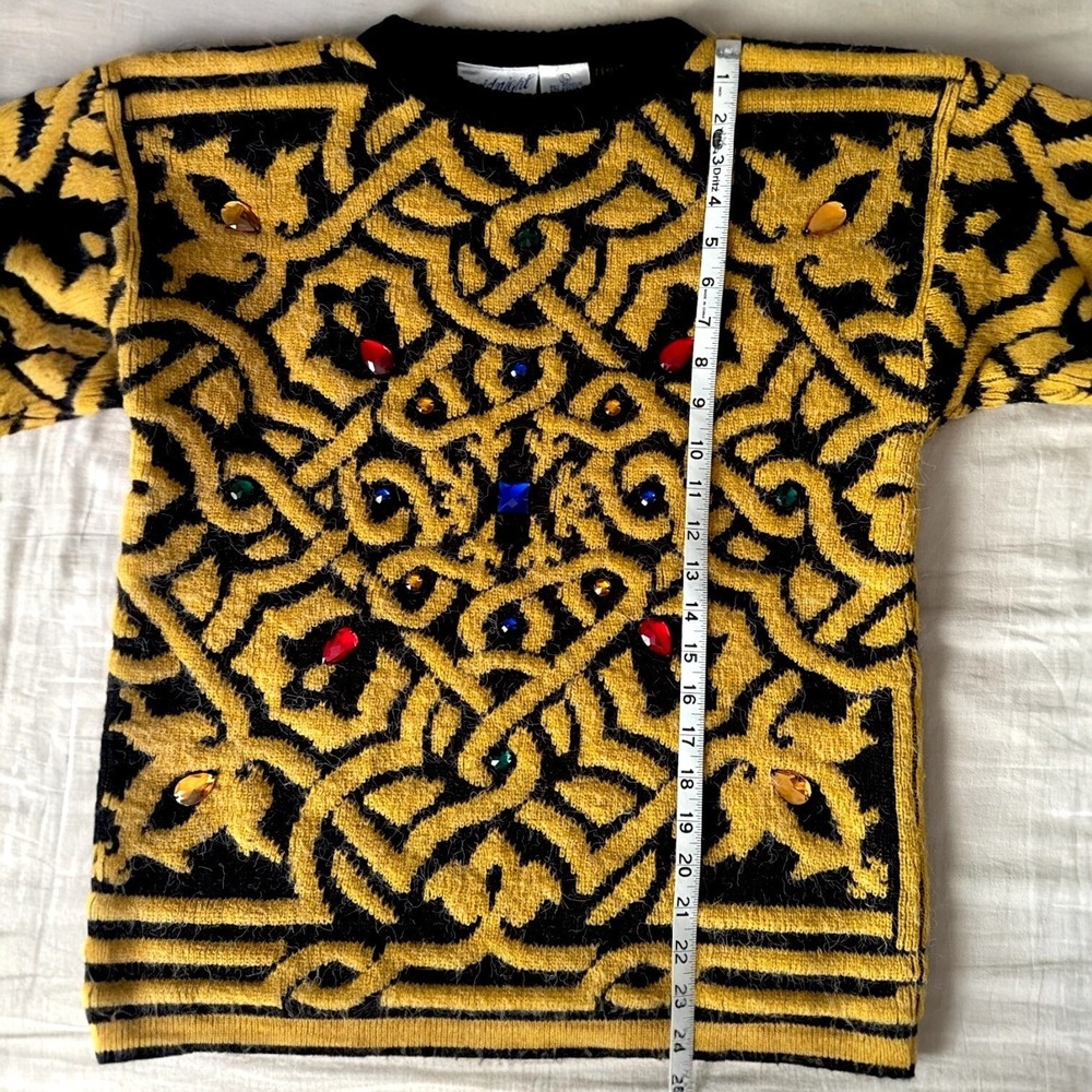80's/90's Vintage Midnight Blues Womens‎ Embellished Small Sweater Jewel Fuzzy - Picture 11 of 12